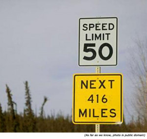 Speed Limit 50. Next 416 Miles.