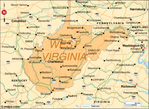 Map of West Virginia which was the 35th state to join the union. It ...
