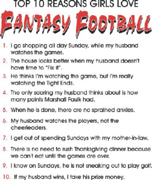 Design #4 Top 10 Reasons I Love Fantasy Football - Girls **CLOSEOUT***