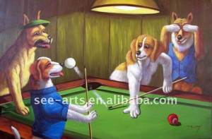 fresco perros jugando al tiro piscina niños pinturas de animales
