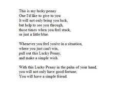 Poem for back of Lucky Penny handout More