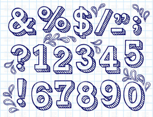 Collection of hand drawn numbers on checkered paper, download royalty ...