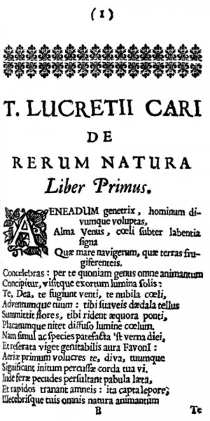 Book 1, Page 1, of De Rerum Natura