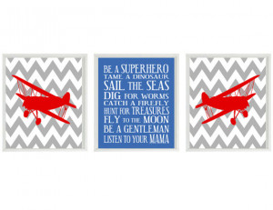 Airplane Nursery Art, Baby Boy Nursery, Chevron Plane, Boy Rules Quote ...