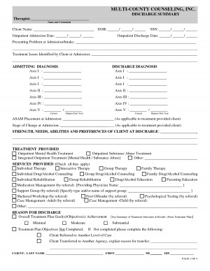 Substance Abuse Discharge Summary Sample