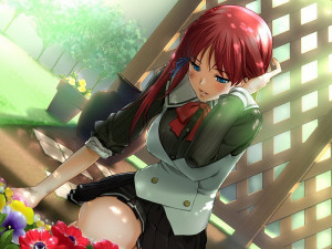 anime, flower, girl, red hair