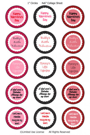 Glitter Valentine Sayings 1 Inch Digital Bottle Cap Images