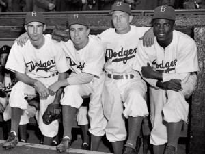 From left: Spider Jorgenson, Pee Wee Reese, Eddie Stanky and Jackie ...