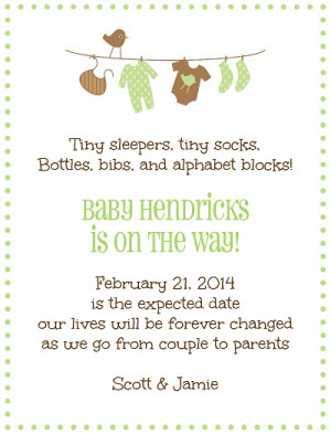 Creative pregnancy announcement with baby's pajamas, socks, bib ...