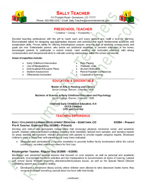 Preschool Teacher Resume Sample - Page 1