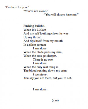 ... suicide alone Personal self harm cutting sh poem si blades B&W blog