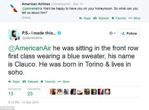 ... fell for on plane after tweeting American Airlines | Daily Mail Online