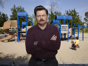 Nick Offerman as Ron Swanson on Parks and Recreation.