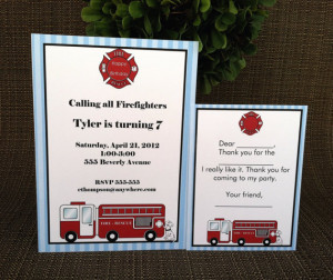 Custom 12 Fireman Birthday Party Invitations/Thank you cards