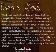Prayer Of The Day – Thankful For My Husband --- Dear Lord, Thank you ...