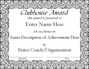 Golf Award Certificate