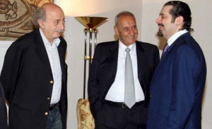 MP Saad Hariri , Speaker Nabih Berri and PSP leader MP Walid Jumblatt ...