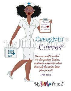 Caregivin' Curves- African American Art Nurse Natural Hair Art Black ...