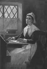 19th-century painting portraying Anne Bradstreet at work