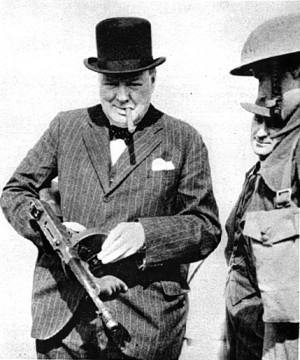 Winston Churchill with his cigar and his gun