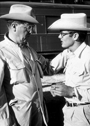 James Dean and director, George Stevens, on location for