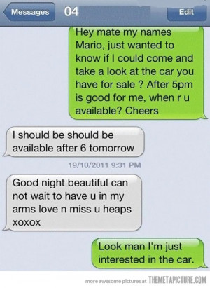 funny text message car sale wrong number