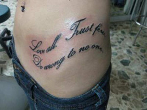... beautiful hip tattoo of lovely quote. Loving the way words are inked