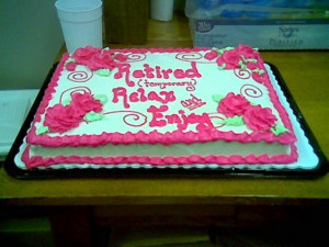 Picture of retirement party cakes in hot pink w/ roses