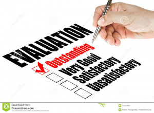 Evaluation quality survey on white background.