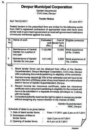 Enquiries, Quotations and Tender Notices (with sample specimens)