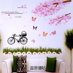 ... background romantic cherry tree bicycle wall quotes(China (Mainland