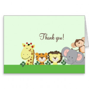 Jungle Zoo Party (Green) Folded Thank you notes Cards