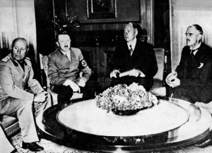 Munich Pact: Mussolini, Hitler, and Chamberlain meeting in Munich ...