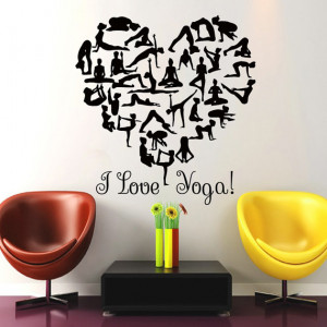 Wall Decals I Love Yoga Quote Gymnast Vinyl Sticker Heart Decal Gym ...