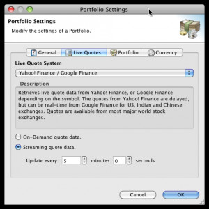 Change the Portfolio's Live Quote settings.
