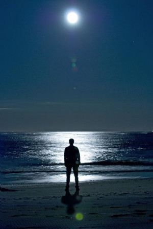 man+standing at the edge of ocean+at+night Fingers Pointing to the ...