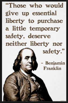 Poster of Ben Franklin's quote about civil liberties