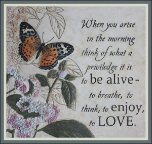 When you arise in the morning think of what a privilege it is to be ...
