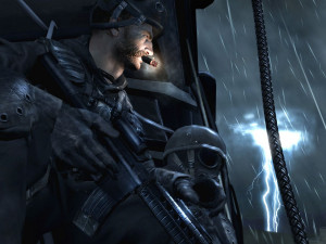 Captain Price in a Black Hawk helicopter during the mission Crew ...