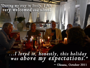 round a dinner table with the quote, “During my stay in Sicily ...