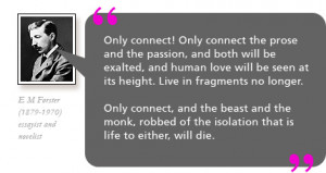 ... isolation that is life to either, will die.’E M Forster (1879-1970