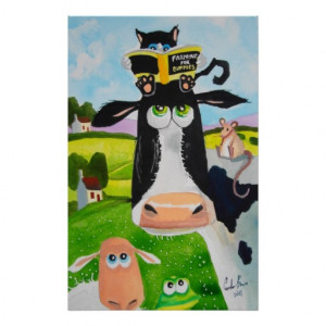 Cute animals painting Cow cat sheep frog Poster