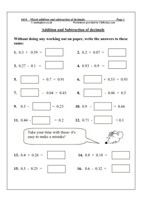 ... Addition And Subtraction Of Decimals Maths Worksheet HD Wallpaper