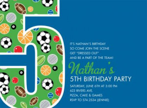 5th Birthday Sports Blue Birthday Invitations