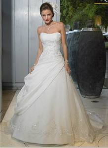 2013 High end Ball Gown Strapless Side-draped Beading Lace&Satin Sweep ...