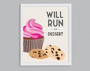 11x14 Run for Dessert - Retro Cupcake and Cookies - Kitchen Decor Art ...