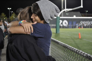... couple, cute, cute couple, football game, girl, happy, hugging, love