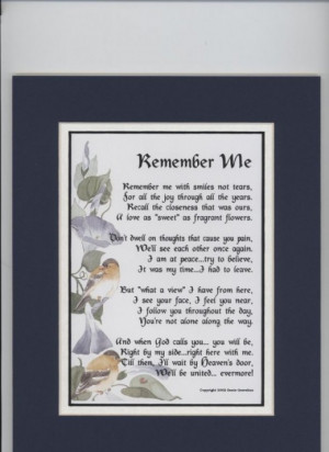 Remember Me - A Bereavement Poem as a Gift