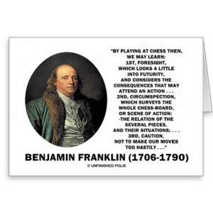 Playing Chess Caution Benjamin Franklin Quote Greeting Card