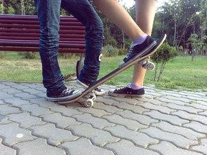 boy, converse, couple, cute, girl, love, skateboard